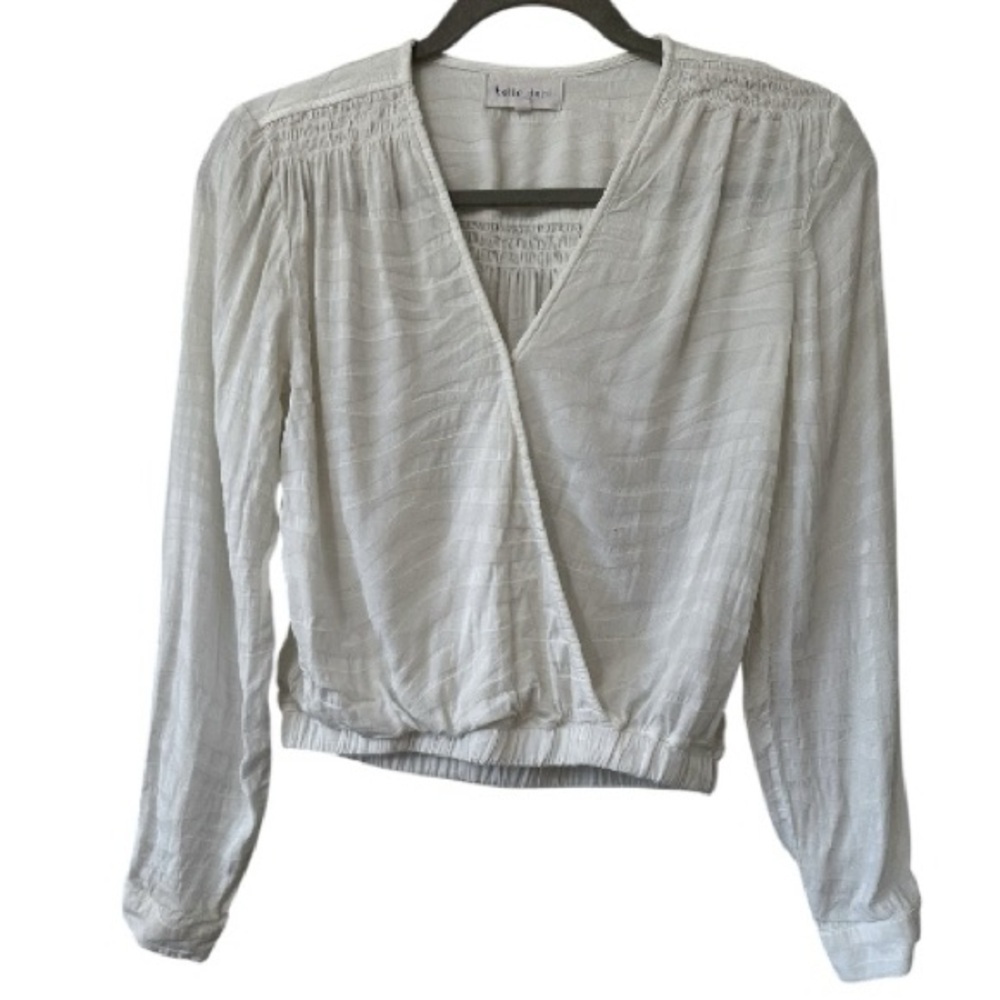 Bella Dahl White Zebra Print Long Sleeve V Neckline Blouse